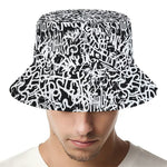 Black And White Graffiti Pattern Print Bucket Hat