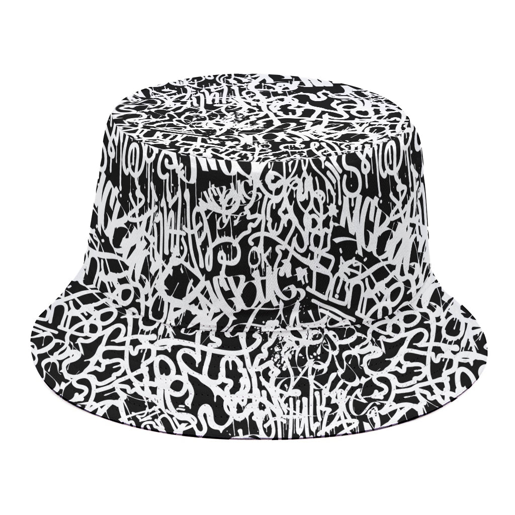 Black And White Graffiti Pattern Print Bucket Hat