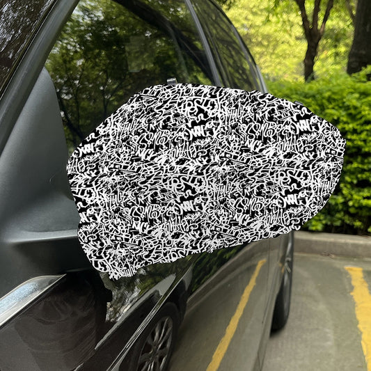 Black And White Graffiti Pattern Print Car Side Mirror Covers