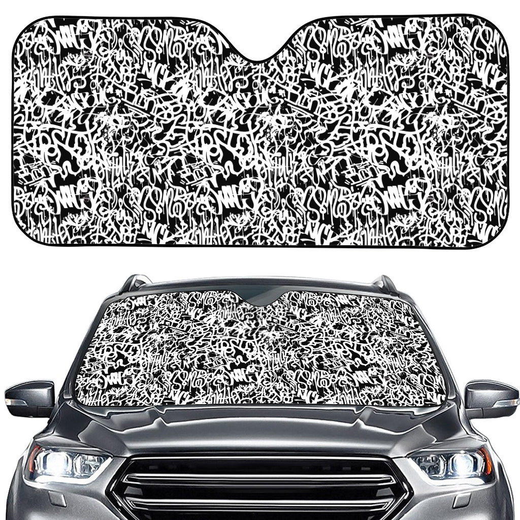 Black And White Graffiti Pattern Print Car Windshield Sun Shade