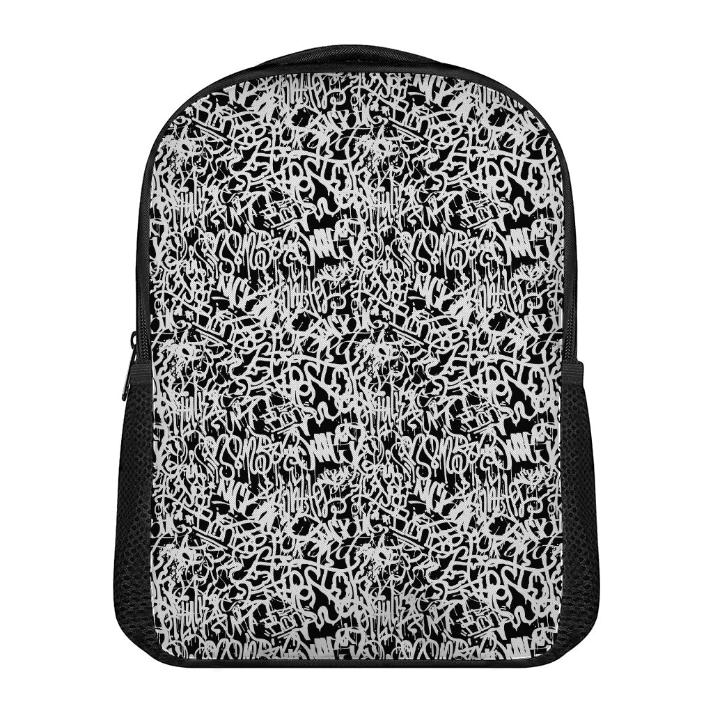 Black And White Graffiti Pattern Print Casual Backpack