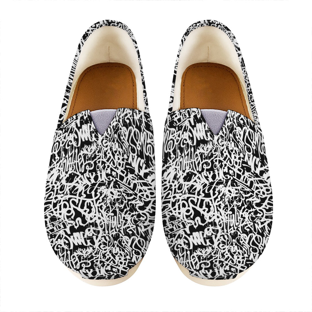 Black And White Graffiti Pattern Print Casual Shoes