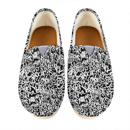 Black And White Graffiti Pattern Print Casual Shoes
