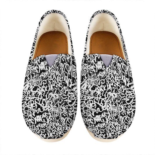 Black And White Graffiti Pattern Print Casual Shoes