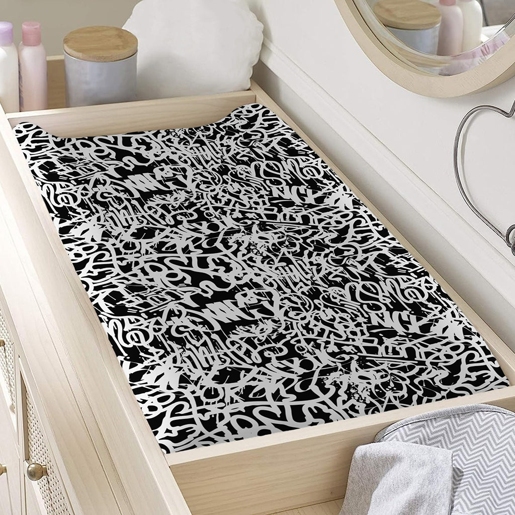 Black And White Graffiti Pattern Print Changing Pad Cover