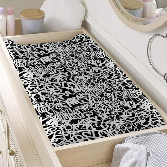 Black And White Graffiti Pattern Print Changing Pad Cover