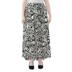 Black And White Graffiti Pattern Print Chiffon Maxi Skirt