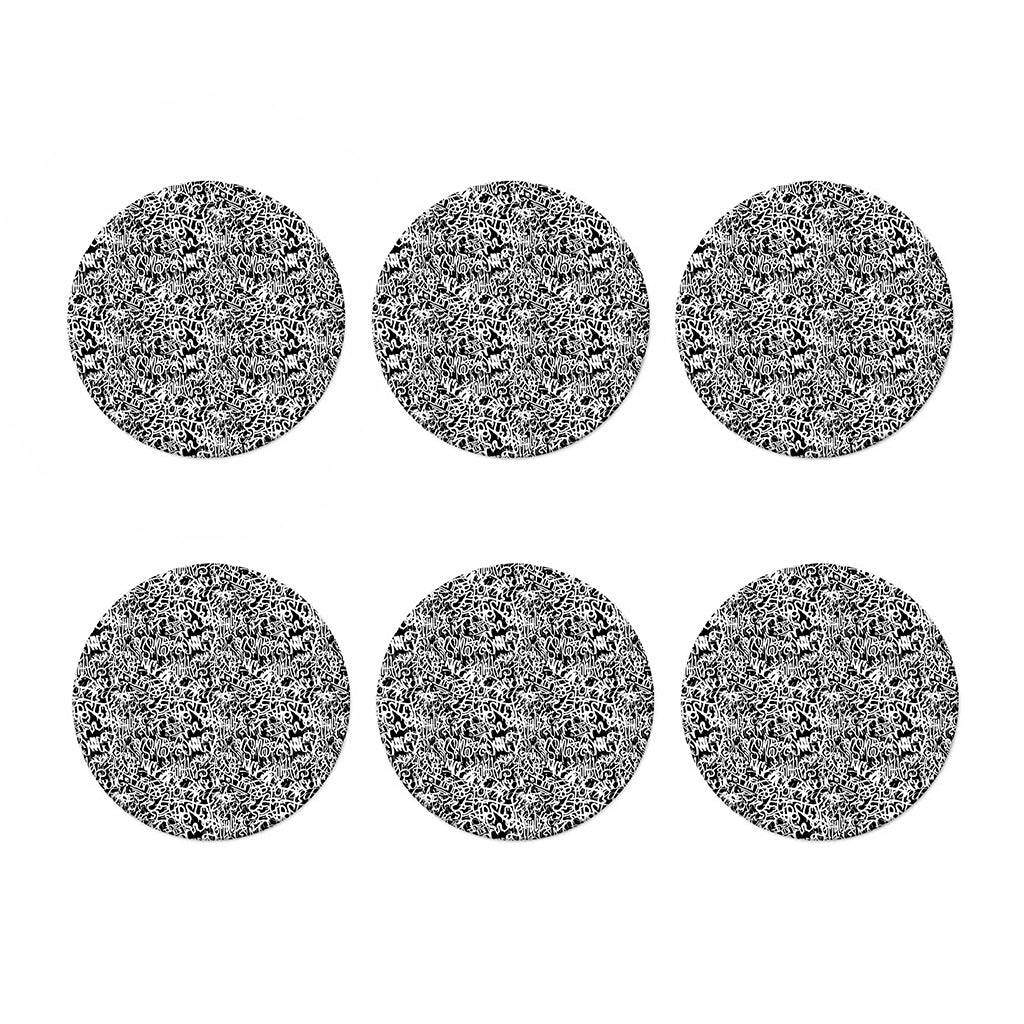 Black And White Graffiti Pattern Print Coaster Set