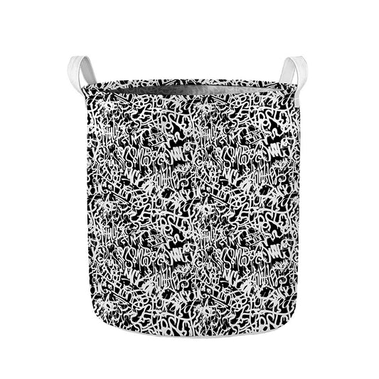 Black And White Graffiti Pattern Print Collapsible Laundry Basket