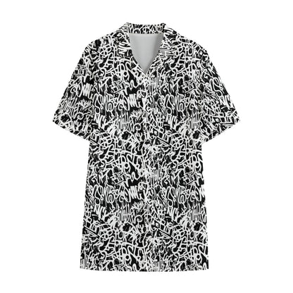 Black And White Graffiti Pattern Print Cotton Hawaiian Shirt
