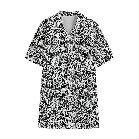 Black And White Graffiti Pattern Print Cotton Hawaiian Shirt