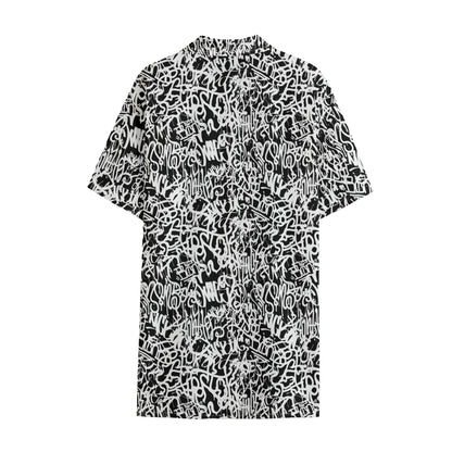 Black And White Graffiti Pattern Print Cotton Hawaiian Shirt