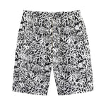 Black And White Graffiti Pattern Print Cotton Shorts
