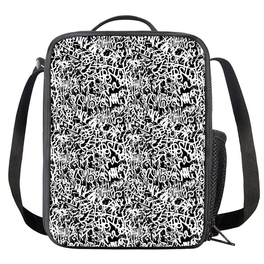 Black And White Graffiti Pattern Print Crossbody Lunch Bag