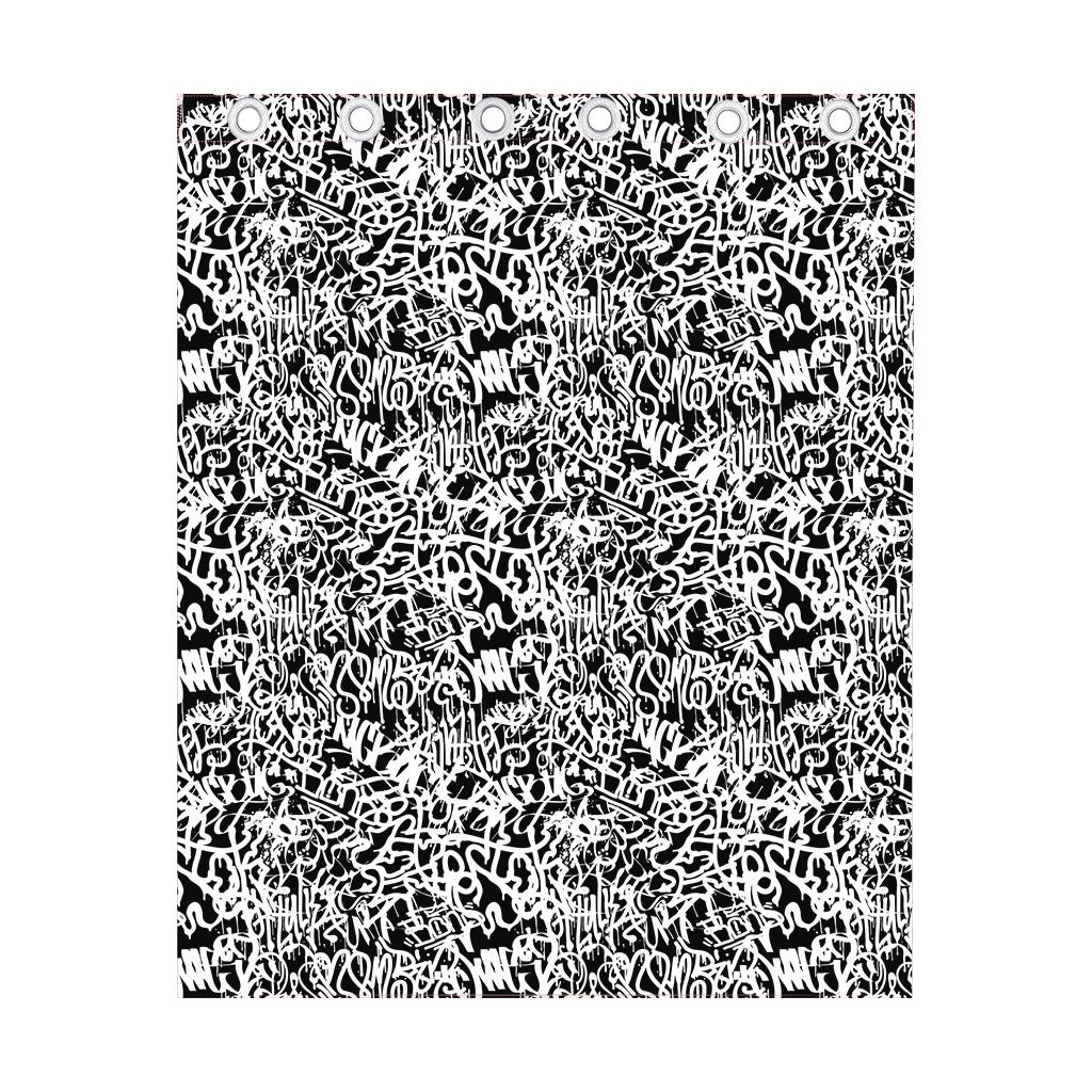 Black And White Graffiti Pattern Print Curtain
