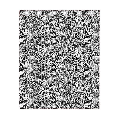 Black And White Graffiti Pattern Print Curtain