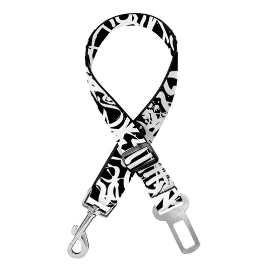 Black And White Graffiti Pattern Print Dog Seat Belt