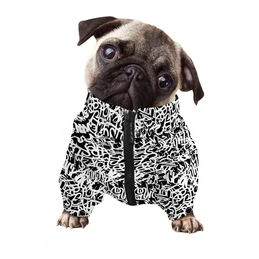 Black And White Graffiti Pattern Print Dog Zip Up Jacket