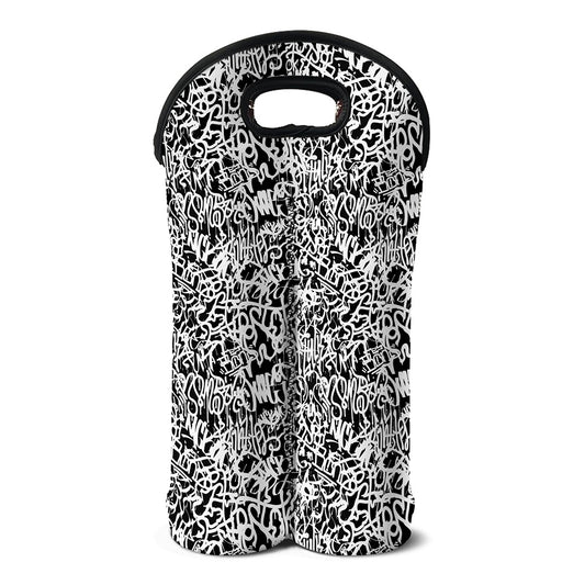 Black And White Graffiti Pattern Print Double Neoprene Wine Tote