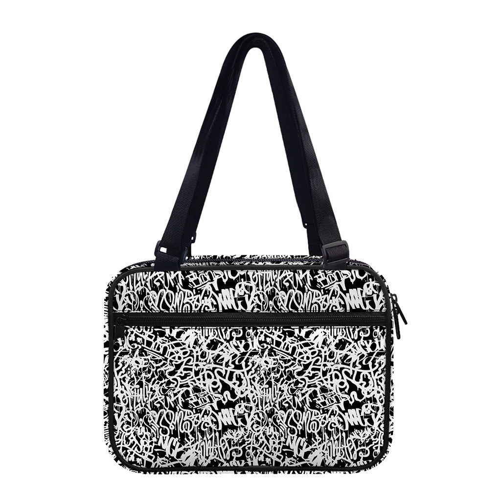 Black And White Graffiti Pattern Print Double Strap Bible Bag