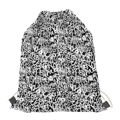 Black And White Graffiti Pattern Print Drawstring Bag