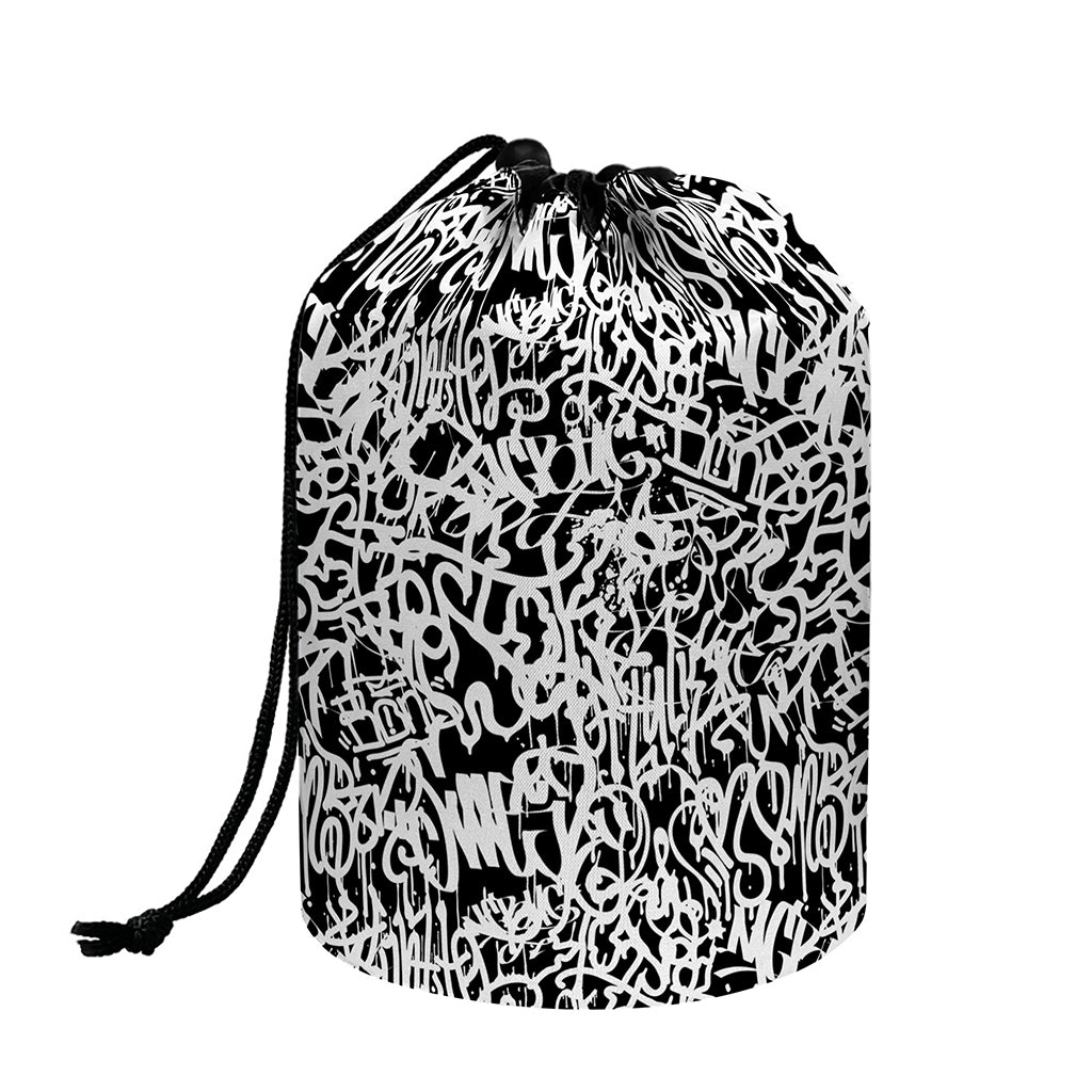 Black And White Graffiti Pattern Print Drawstring Makeup Bag