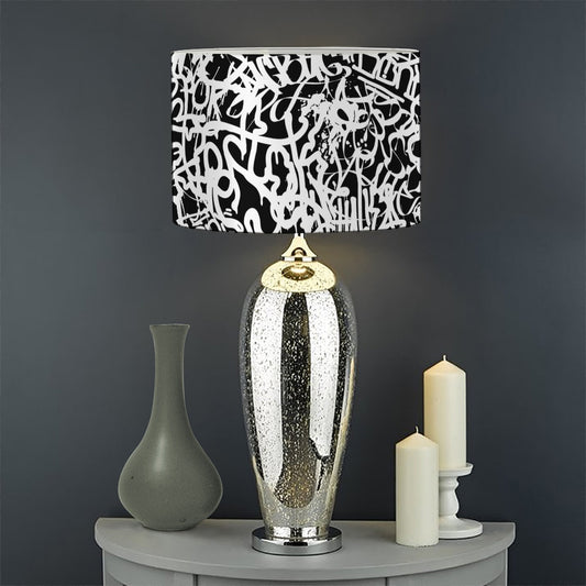 Black And White Graffiti Pattern Print Drum Lamp Shade