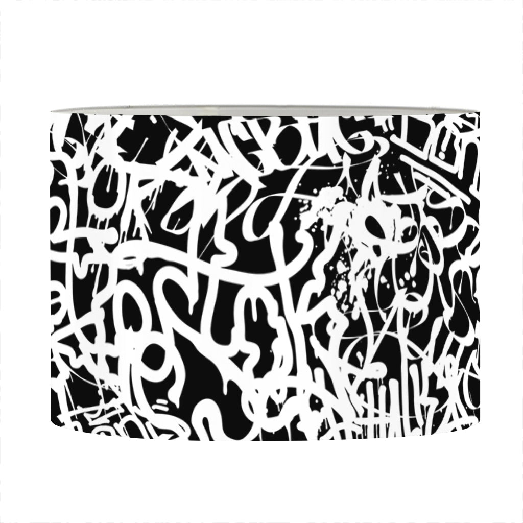 Black And White Graffiti Pattern Print Drum Lamp Shade