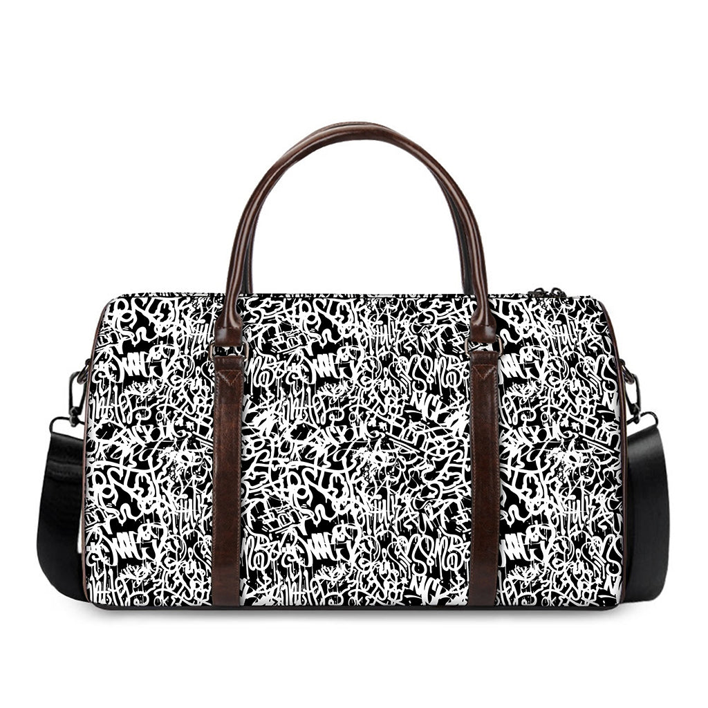 Black And White Graffiti Pattern Print Duffle Bag