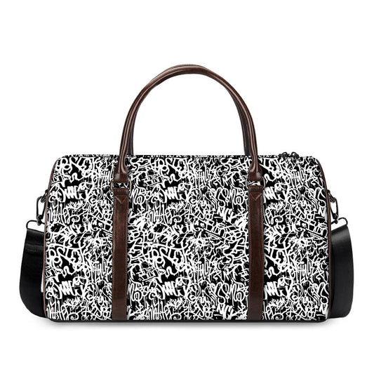 Black And White Graffiti Pattern Print Duffle Bag
