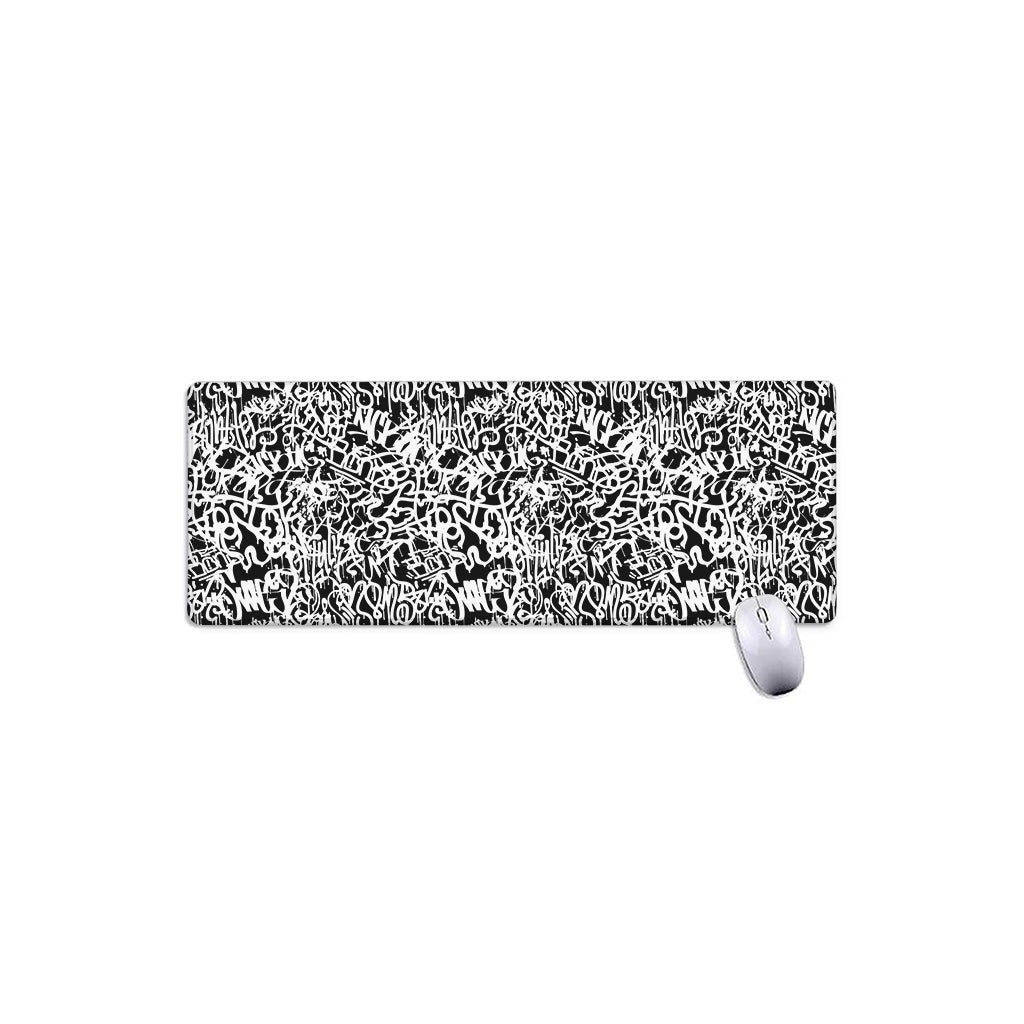 Black And White Graffiti Pattern Print Extended Mouse Pad