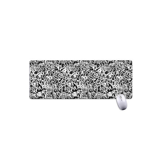 Black And White Graffiti Pattern Print Extended Mouse Pad