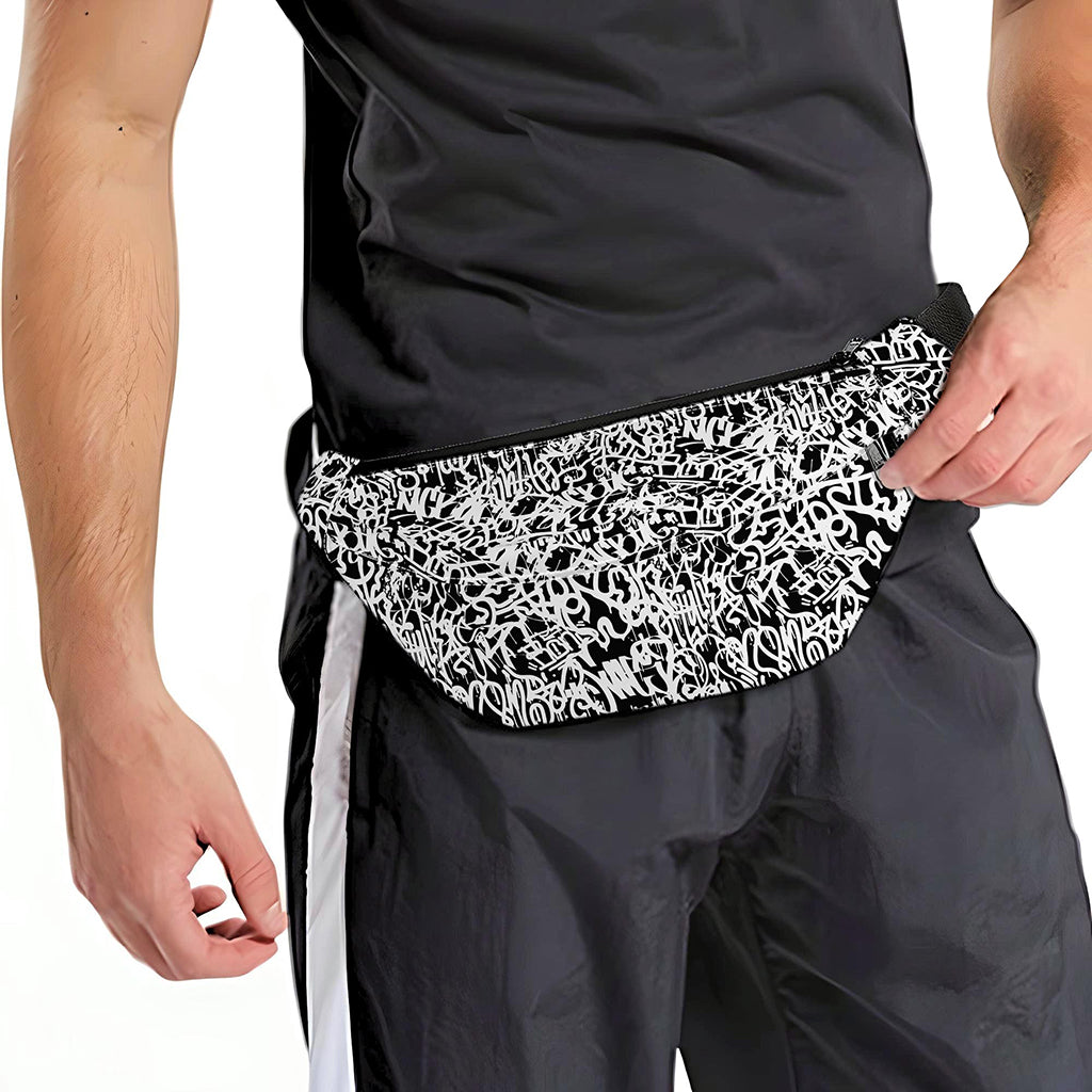 Black And White Graffiti Pattern Print Fanny Pack