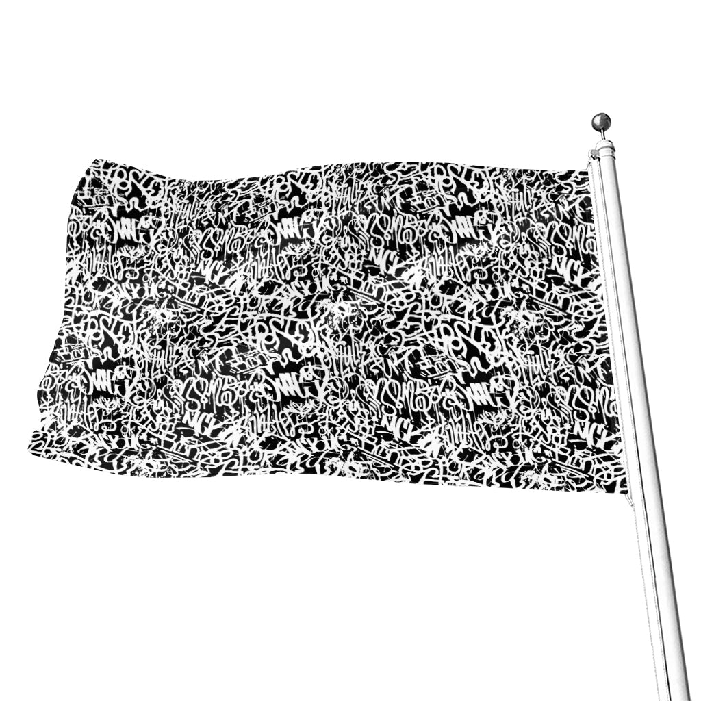 Black And White Graffiti Pattern Print Flag