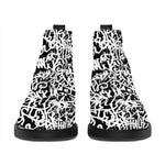 Black And White Graffiti Pattern Print Flat Ankle Boots