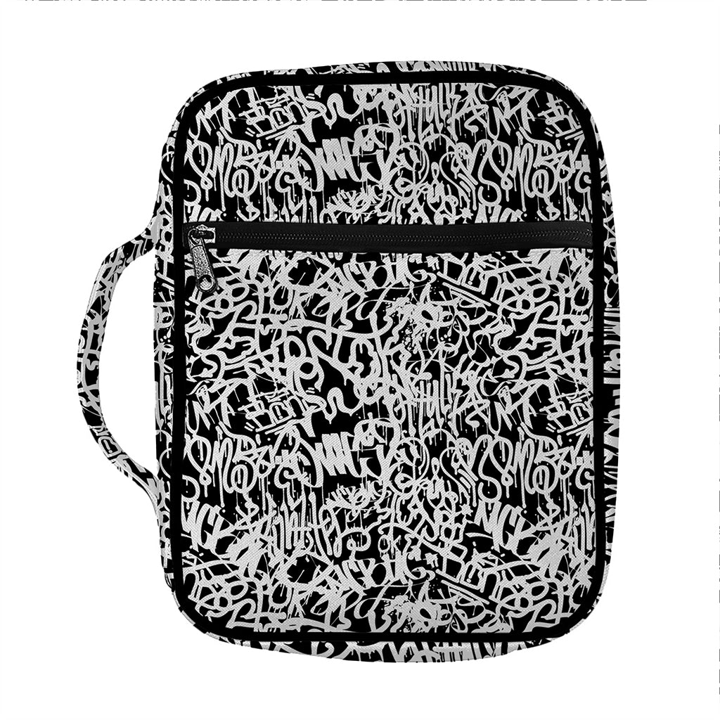 Black And White Graffiti Pattern Print Front Pocket Bible Bag