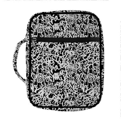 Black And White Graffiti Pattern Print Front Pocket Bible Bag