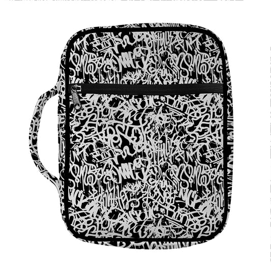 Black And White Graffiti Pattern Print Front Pocket Bible Bag