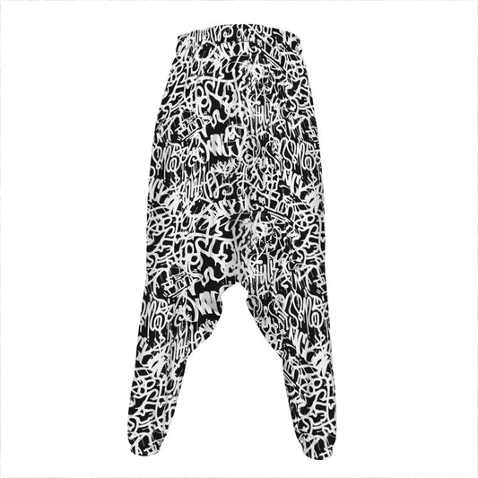 Black And White Graffiti Pattern Print Hammer Pants