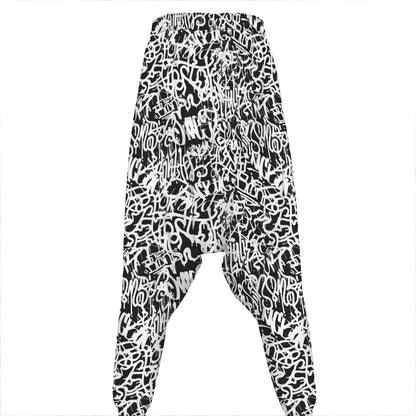 Black And White Graffiti Pattern Print Hammer Pants