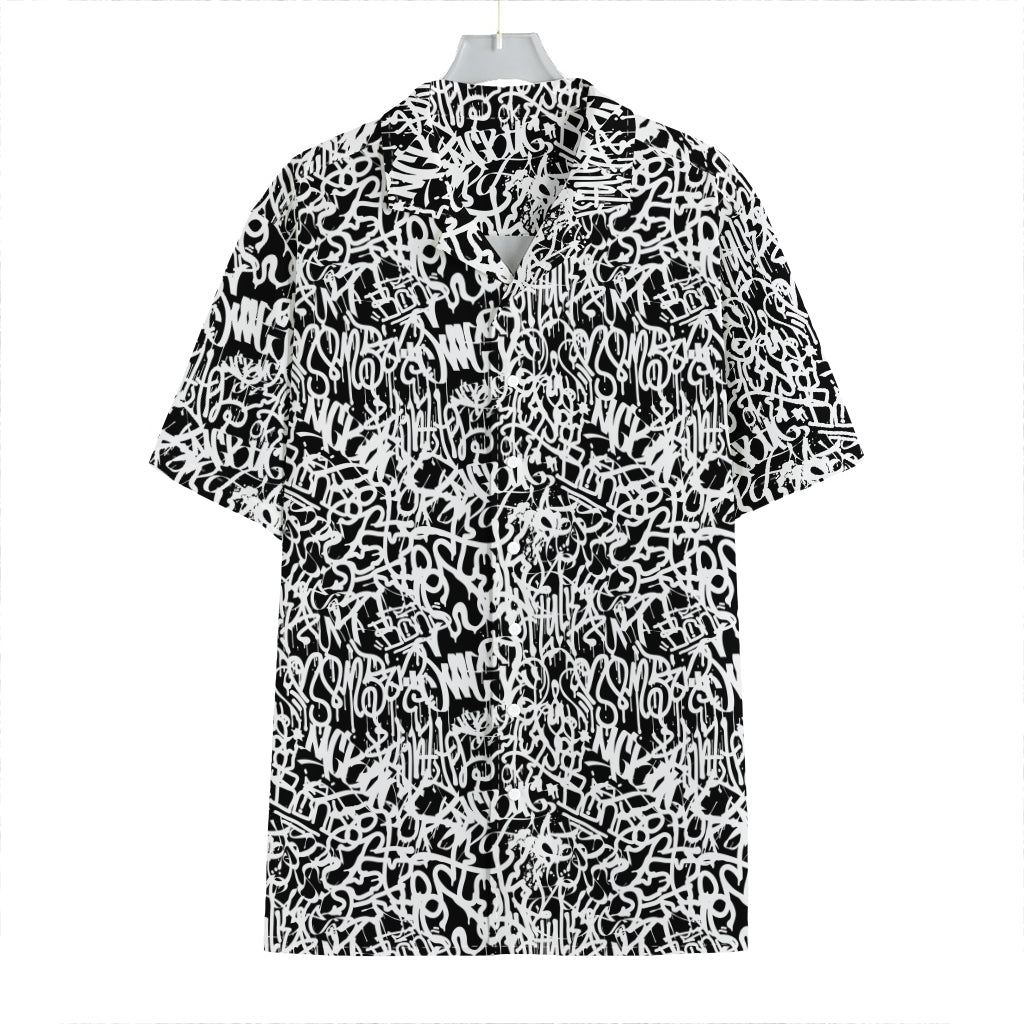 Black And White Graffiti Pattern Print Hawaiian Shirt