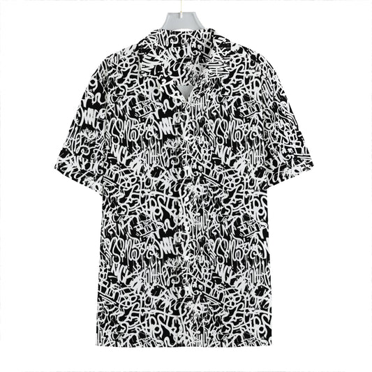 Black And White Graffiti Pattern Print Hawaiian Shirt