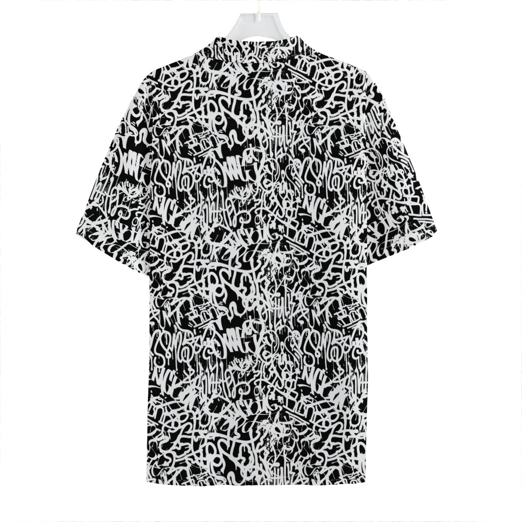 Black And White Graffiti Pattern Print Hawaiian Shirt