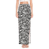 Black And White Graffiti Pattern Print High Slit Maxi Skirt