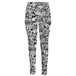 Black And White Graffiti Pattern Print High-Waisted Pocket Leggings