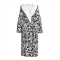 Black And White Graffiti Pattern Print Hooded Bathrobe