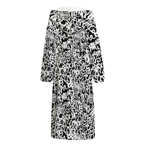 Black And White Graffiti Pattern Print Hooded Bathrobe