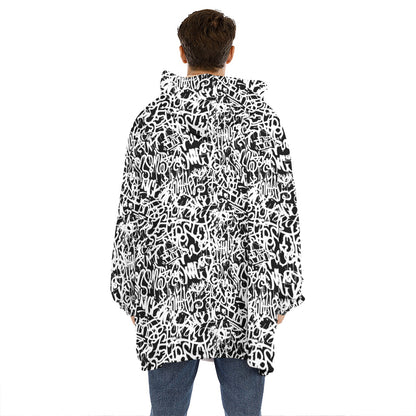 Black And White Graffiti Pattern Print Hoodie Blanket