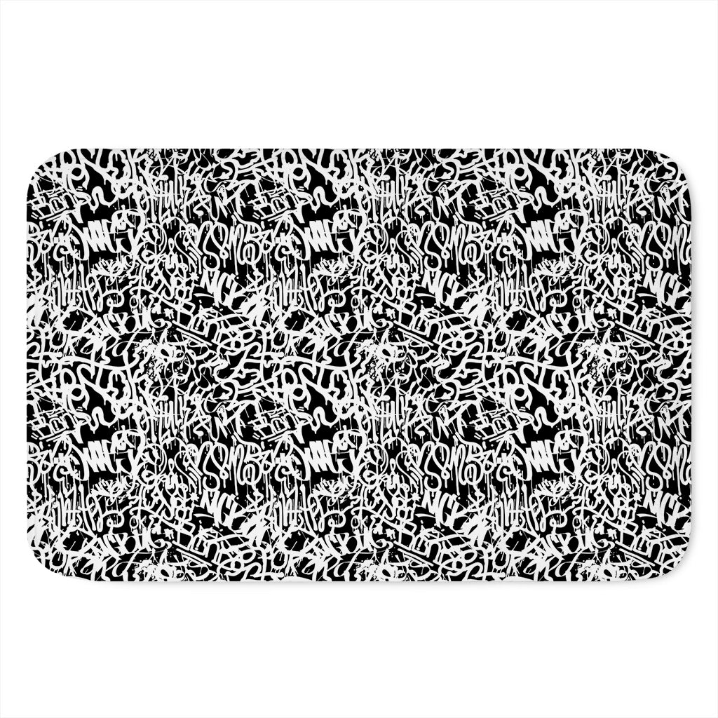 Black And White Graffiti Pattern Print Indoor Door Mat