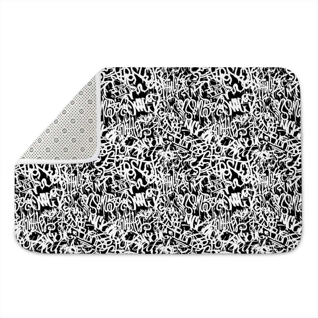 Black And White Graffiti Pattern Print Indoor Door Mat